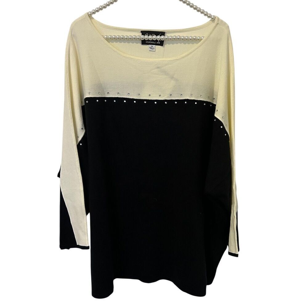 Bob Mackie Sweater Womens 3X Wearable Art Rhinestone Pullover Colorblock mature